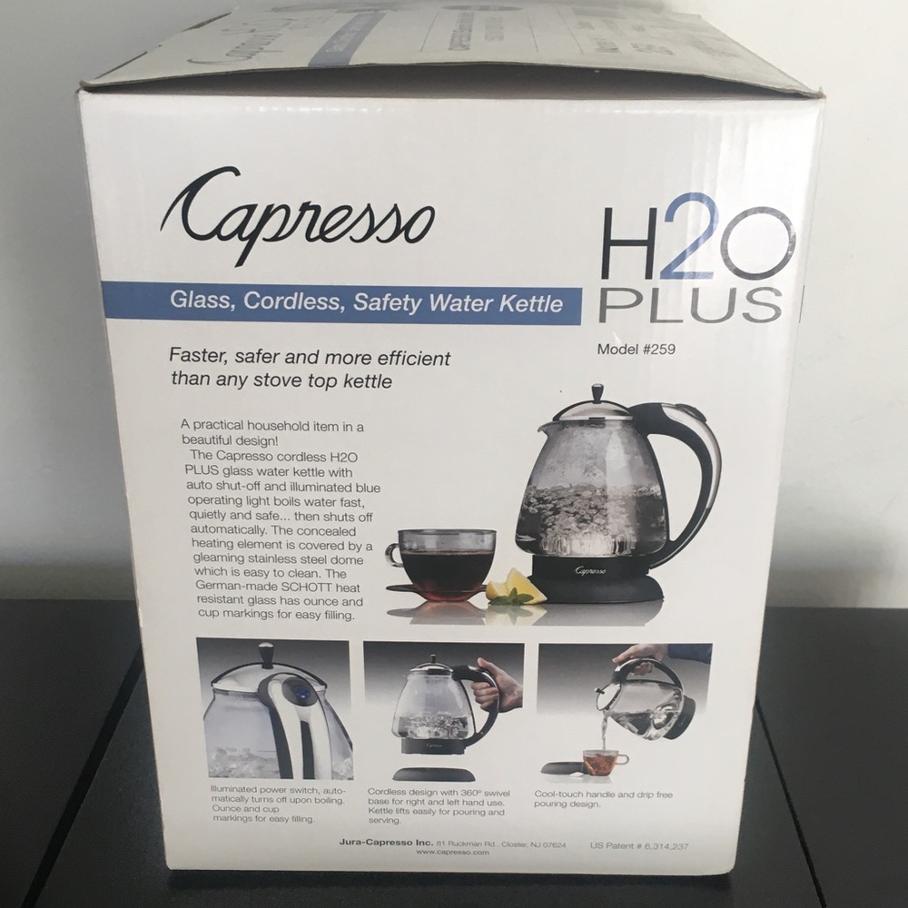 Capresso 259 H2O Plus Glass Water Kettle, Chrome - Picture 3 of 9